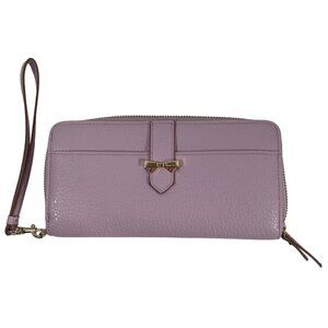 Anne Klein Womens Pink Slim Zip Around Wallet Faux Vegan Pebble Leather CC Slots